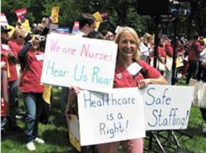 A rally outside the Capitol building presses for nurses' demands
