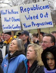 Tea party protesters in St. Paul, Minn., protest the Democrats' health care legislation