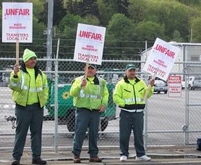 Teamsters Local 174 members on the picket line against Waste Management in Seattle