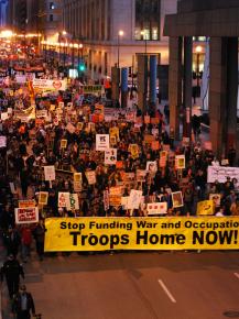 Chicagoans march against war and occupation in an annual protest to mark the anniversary of the U.S. invasion of Iraq