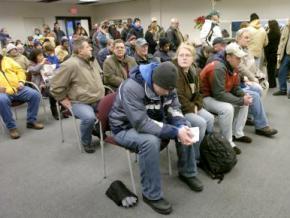 A packed unemployment office in Michigan