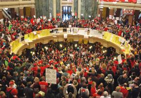The occupied Wisconsin Capitol building in Madison