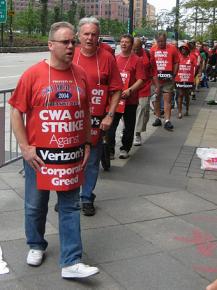 Verizon workers on the picket line on the first day of the CWA strike