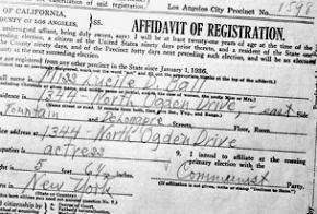 Lucille Ball's voter registration card
