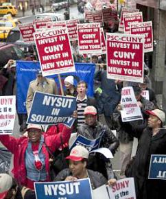 Members of PSC-CUNY marching at last year's March 4th national day of action to defend public education