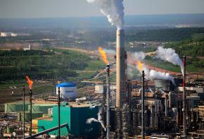 A Suncor tar sands refinery in Alberta, Canada that emits 100 million tons of carbon every day