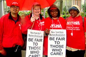 Members of the New York State Nurses Association rally for fair contracts