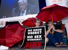 Protesting the opening ceremony of the 19th International AIDS Conference