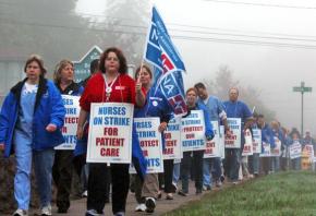Nurses walk the picket line during their one-day strike against Baystate Franklin Medical Center