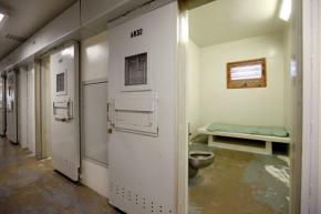 A block of solitary confinement cells in a Mississippi state prison