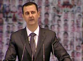 Bashar al-Assad delivers his speech at the Damascus opera house