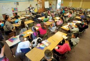 A crowded elementary school classroom in California