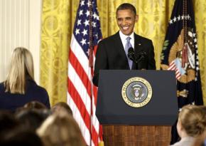President Obama gives a press conference in the East Room