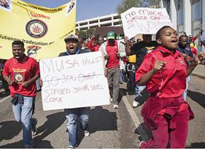 Striking workers on the march at O.R. Tambo International Airport