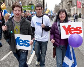 A rally in Edinburgh in favor of independence for Scotland