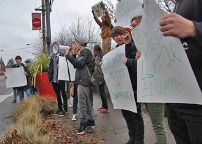 Students from Wilson High School picket outside their school in support of teachers
