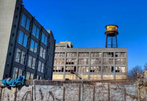 A decaying industrial building about to be turned into luxury housing in Brooklyn