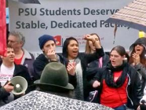 Faculty and student supporters rally for a fair contract at Portland State University