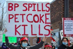 Chicagoans march against a recent BP oil spill and piles of deadly petcoke stored on the South Side