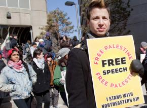 Northeastern students march in defense of the campus SJP chapter