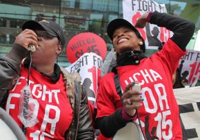 Low-wage workers and their supporters picket a Chicago McDonald's
