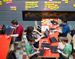 Software developers at work at the Wikimedia Hackathon