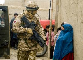 A British soldier on patrol in Lashkar Gah, Afghanistan