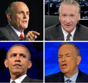 Clockwise from top left: Rudolph Giuliani, Bill Maher, Bill O'Reilly and Barack Obama