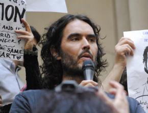 Russell Brand speaks at a demonstration in New York City