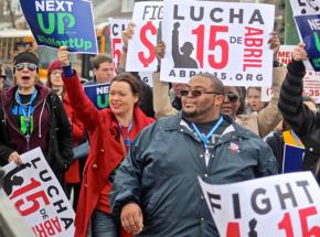 Protesters march for $15 an hour and a union in Chicago