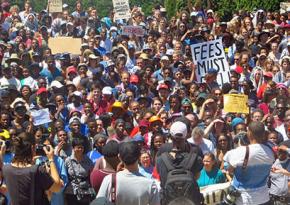 Students gather for a mass meeting at University of Cape Town