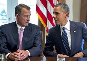 John Boehner at a White House meeting with Barack Obama