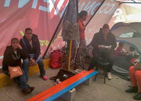 Workers camped outside the CommScope factory in Ciudad Juárez