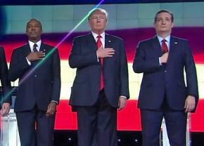 Republican presidential contenders Ben Carson, Donald Trump and Ted Cruz