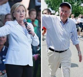 Hillary Clinton and Bernie Sanders campaign in Iowa