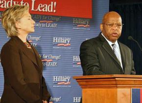 Former civil rights leader and U.S. Rep. John Lewis appears with Hillary Clinton in 2007