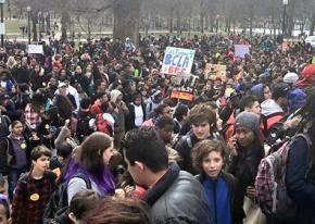 Several thousand students participated in the walkout from Boston Public Schools