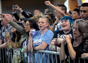 Supporters cheer Bernie Sanders at a campaign event in Phoenix