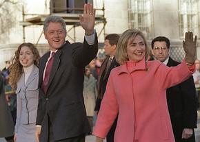 The Clintons on parade for Bill Clinton's inauguration in 1997