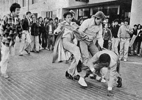 Anti-busing racists attack a Black student in 1976