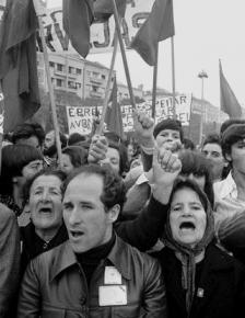 A celebration rally in Portugal's capital of Lisbon during the revolution of 1974-75