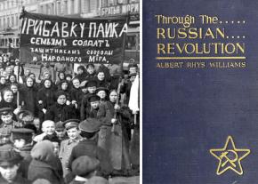 Left: a demonstration in Petrograd; right: cover of the 1921 edition of Williams' book
