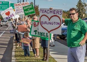 Burlington teachers and their supporters on the picket line during the 2016 contract battle