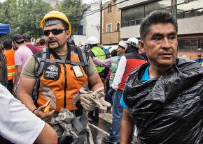 Volunteers and municipal workers coordinate relief efforts after the Mexico City earthquake