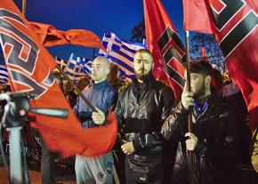 Members of the fascist Golden Dawn rally in Athens