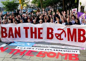 Peace activists rally against nuclear weapons in Stockholm, Sweden