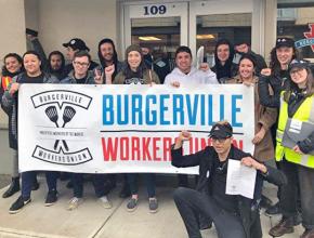 Burgerville Workers Union members celebrate a victory