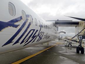 An Alaska-Horizon Air plane on the tarmac at the Seattle-Tacoma International Airport
