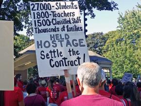 Teachers and their supporters rally in Vancouver, Washington